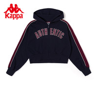 kappa卡帕背靠背运动卫衣短款收腹连帽开衫上衣美式字母长袖外套 暗夜蓝黑-906 M