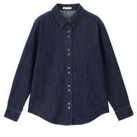 佐丹奴牛仔衬衫女24秋洗水复古风宽松长袖知识分子风衬衫18344917 L