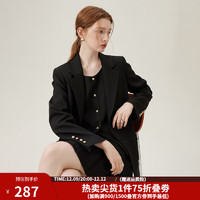 范思蓝恩懒人三件套 西装套装正装外套女职业通勤西服24FS11075 黑色西装 S