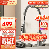箭牌(ARROW) 厨房抽拉龙头不锈钢可旋转抽拉式水龙头 水槽冷热龙头 C款 不锈钢抽拉枪灰龙头