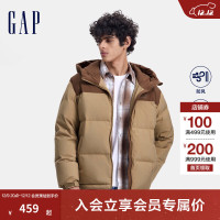 PLUS会员：Gap 盖璞 男女装2024秋冬新款logo防风撞色连帽羽绒服短款外套680496 卡其色