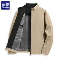 罗蒙 夹克男立领秋冬季保暖中青年加棉行政男士茄克衫男装上衣2388 卡其单款 185