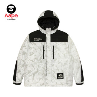 Aape 男装秋冬迷彩拼接猿颜字母宽松连帽羽绒服外套7605XAL