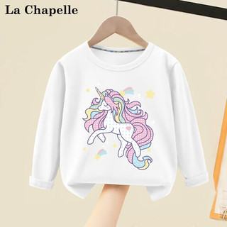 LA CHAPELLE MINI 拉夏贝尔女宝宝纯棉长袖t恤春秋薄款打底衫上衣儿童秋装女童衣服 白色独角兽 80