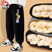 SNOOPY儿童加绒裤2024冬季加厚一体绒棉裤保暖男童裤子秋冬款 【羊胎绒】级努比黑裤 120cm