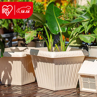 爱丽思（IRIS）花盆方形浮雕iris树脂花盆阳台种花种菜两用塑料深型花盆爱丽丝 340米色【容量约19L】