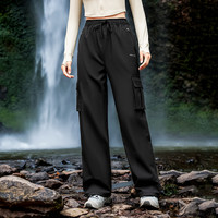 MOLYVIVI水波纹工装冲锋软壳裤女2024秋冬防风防水抓绒登山裤 经典黑 S