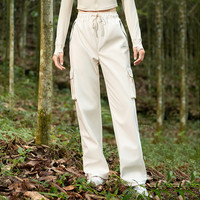 MOLYVIVI水波纹工装冲锋软壳裤女2024秋冬防风防水抓绒登山裤 椰云白 XL