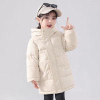 小还美2024冬季儿童棉服加厚男童女童童装中小童宝宝中长款棉袄棉衣夹克 米白色 140cm