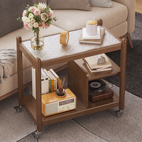 SKYTI小推车可移动沙发边几茶几家用客厅小桌子卧室小户型床头桌置物架 茶色 海棠花款