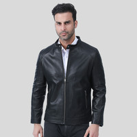 Luxury Lane真皮皮衣男士秋季皮夹克绵羊皮立领修身皮衣夹克外套 黑色 L