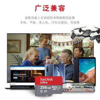 闪迪（SanDisk）高速通用tf卡sd储存卡视频 小米萤石云台监控摄像头内存卡大华360米家华为乐橙格FAT32格式 A1-256G + TF读卡器 A1系列  class10 高速120M/S   256G+TF读卡器