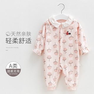 贝肽斯婴儿衣服秋冬连体衣智能纯棉宝宝冬季哈衣新生儿睡袋 桃香花语-中开 66cm