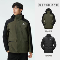 CAMEL骆驼冲锋衣男女款两件套可拆卸三合一抓绒/羽绒内胆男女工装 【羽绒内胆】幻影黑/深橄榄，男女同款女生拍小一码，A13CA31071H M