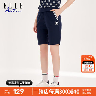 ELLE Active 撞色老花拼接五分裤夏季运动休闲通勤薄款透气舒适短裤女 藏青色 L