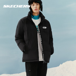 Skechers斯凯奇秋季羽绒服男女同款美拉德防泼水短款百搭外套 U073-碳黑 160/80A/XS