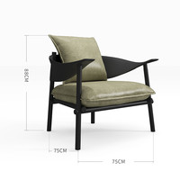 曲美家居包豪斯中古风现代家用客厅设计师侘寂风休闲疯马皮沙发椅 疯马皮 橄榄绿-单椅含靠包【35天】