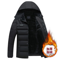 虎迹 福利款冬季棉衣加绒加厚连帽保暖外套中老年时尚棉衣 黑色 5XL（190斤左右）