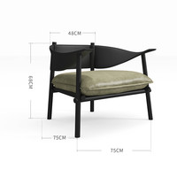 曲美家居包豪斯中古风现代家用客厅设计师侘寂风休闲疯马皮沙发椅 疯马皮 橄榄绿-框架椅【35天】
