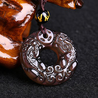 TMOWO冰种黑曜石双貔貅项坠男女款项链民族风饰品配饰 冰彩黑曜石+怀玉双貔貅 -