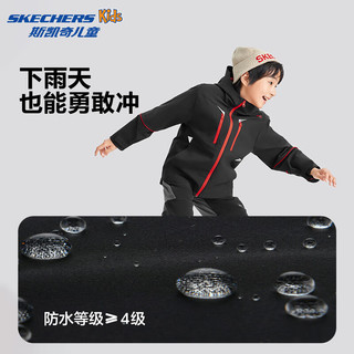 Skechers斯凯奇儿童羽绒服男女童梭织连帽冲锋衣防水外套套装P424K081 碳黑/0018 130