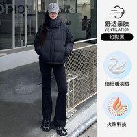 CAMEL骆驼泡芙羽绒服男女保暖鸭绒秋冬季防油防水防风加厚科技连帽外套 【自发热面料 】幻影黑，女款，C24CY09643A L