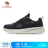 骆驼（CAMEL）运动女鞋革面防泼轻便软底慢跑鞋子 X24C30L4642 黑/玫瑰烟 36 【女】4642，黑/玫瑰烟