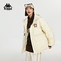 Kappa卡帕学院风羽绒男女冬短款连帽户外面包服防寒服 羊脂白-0111-字母款 L