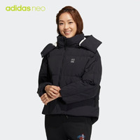 adidas 阿迪达斯 女冬季常规款鸭绒530蓬黑色连帽羽绒服  HN9413 A/L 黑色/白