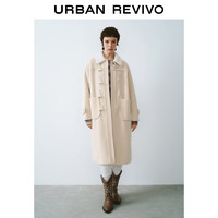 URBAN REVIVO UR秋冬季女时尚休闲拼接毛领纽扣口袋大衣外套UWL130075 象牙白 XS