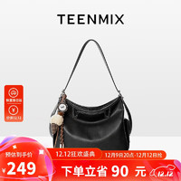 TEENMIX 天美意 女士牛皮水桶包 大容量单肩手提包