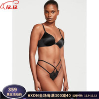 维多利亚的秘密（Victoria's Secret）丁字裤蕾丝维密内裤女双带镂空性感若隐若现火辣情趣内衣 Crotchless Black 开放式 1条 L