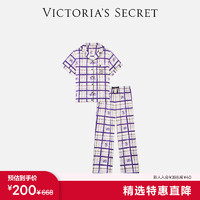 VICTORIA'S SECRET 女士时尚舒适秋季衬衫式可外穿睡衣 0QM9紫格纹 11229665