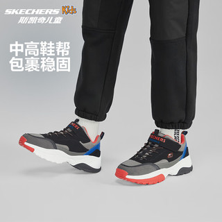 Skechers斯凯奇儿童绒绒靴大童加绒运动鞋冬保暖鞋男女童雪地靴302527L 男童-不加绒/黑色/多彩色/BKMT 37码