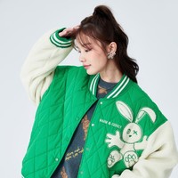 Semir 森马 女士拼色拼接仿羊羔绒菱形格棉服