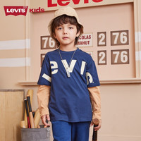 Levi's李维斯童装春秋款男童T恤儿童假2件撞色打底衫 深靛蓝 110/52(4)