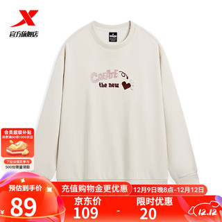 XTEP 特步 卫衣女印花运动春秋休闲圆领套头衫977428920282 豆皮色 M