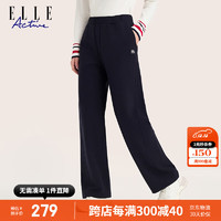 ELLE Active 宽松阔腿长裤女装纯色百搭简约直筒显瘦通勤休闲裤 藏青色 S