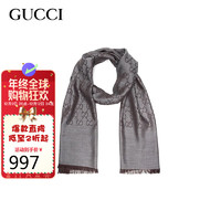 GUCCI 古驰 女士双G印花羊毛围巾秋冬保暖 新年礼物1659043G6461264 灰色