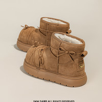 DK DK鞋子 IWW厚底卡皮巴拉个性绑带雪地靴女可爱系冬季加绒保暖加厚韩版潮