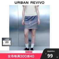 URBAN REVIVO UR2024春季新款女装复古辣妹水洗做旧短款休闲半裙UWV840084