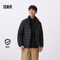 森马（Semir）羽绒服男2024冬季三防轻薄短款外套保暖立领上衣纯色109724113105 黑色90001 XXL