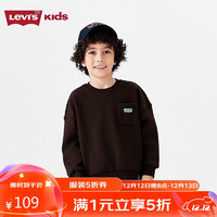 Levi's 李维斯 童装男童卫衣冬季加绒保暖纯色圆领上衣 小咖啡 160/80