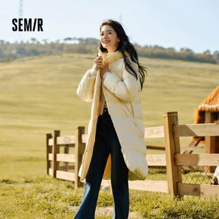 森马（Semir）轻松羽绒|羽绒服女长款三防2024冬宽松连帽外套简约109724113001 黄色调00333