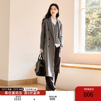 X.YING 香影 复古休闲毛呢外套女2024冬季新款双面呢高级感中长款气质大衣 灰色V644668 XS