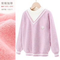 多妙屋女童毛衣儿童加厚秋冬款线衣大童秋季洋气上衣宝宝针织打底衫 香芋紫 10677 110cm