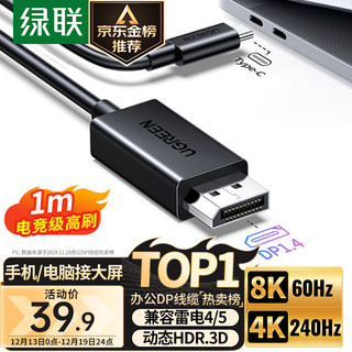 UGREEN 绿联 Type-C转DP1.4线雷电3/4转换器USB-C转接头8K60/4K240Hz高清投屏Mac笔记本电脑手机外接显示器1m