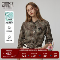 TEENIE WEENIE 小熊秋季甜美木耳边格纹天丝衬衫学院风少女衬衣 棕色 160/S