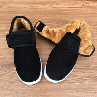 红青百年棉鞋男冬季加绒防滑轻便保暖冬鞋中老年居家办公室黑色高帮老棉鞋 黑色 45码(买大1码,脚肥买大2码)