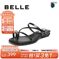 BeLLE 百丽 平跟夹脚拖女24夏季细条带花朵拖鞋BYV30BT4 黑色 39